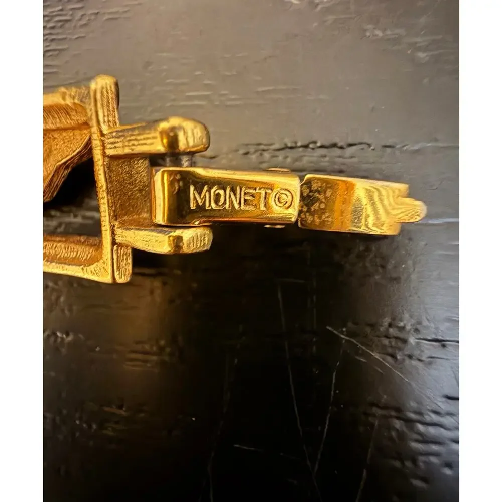 Vintage Signed Monet Gold Tone Geometric Link Bracelet 6.75”